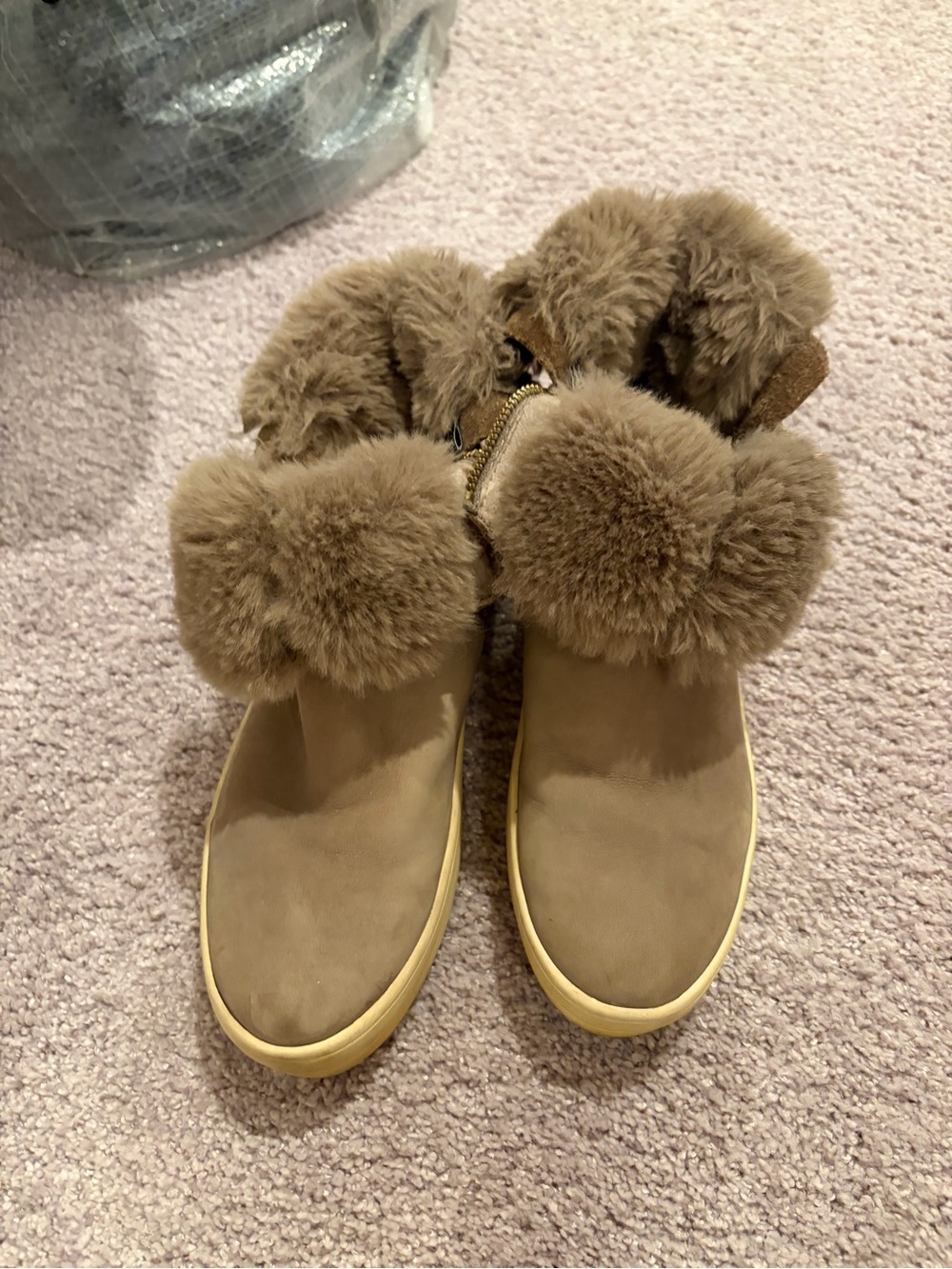 J/Slides Furry Grey Ankle Boots or Fold-over Sneakers